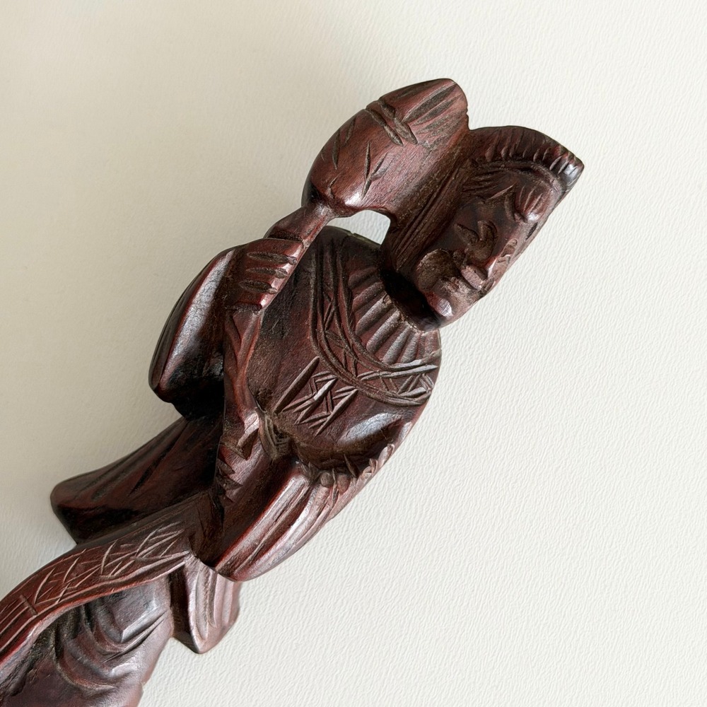 Vintage Hand Carved Wooden Figurine Fisherman‎ Rosewood Chinese Immortals 5"